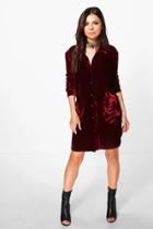 Boohoo Boutique Natasha Immi Velvet Shirt Dress Berry