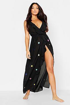 Boohoo Sequin Star Ruffle Beach Dress