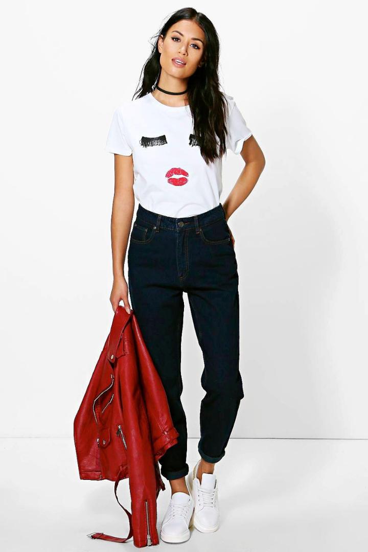 Boohoo Hatty High Rise Boyfriend Jeans Indigo