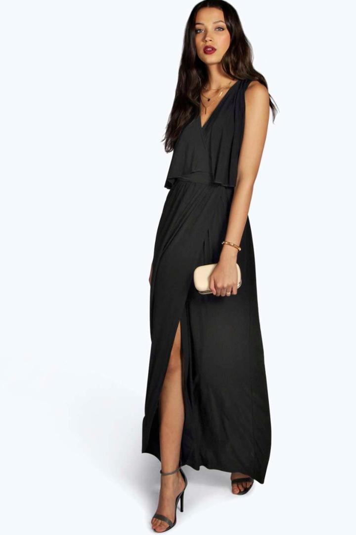 Boohoo Tall Vera Drape Wrap Over Maxi Dress Black
