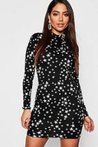 Boohoo High Neck Star Print Bodycon Mini Dress