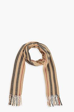 Boohoo Camel Stripe Boarder Woven Scarf
