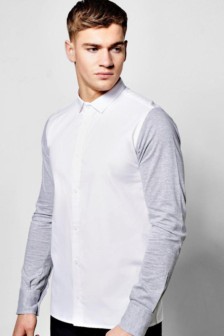 Boohoo Contrast Jersey Sleeve Shirt White