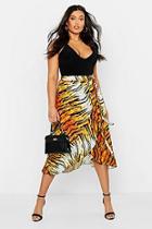 Boohoo Plus Tiger Print Ruffle Skirt