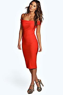 Boohoo Meli Crepe Off Shoulder Midi Bodycon Dress