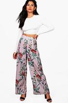 Boohoo Anya Striped Floral Print Wide Leg Trousers