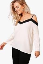 Boohoo Rosie Colour Block Cold Shoulder Blouse