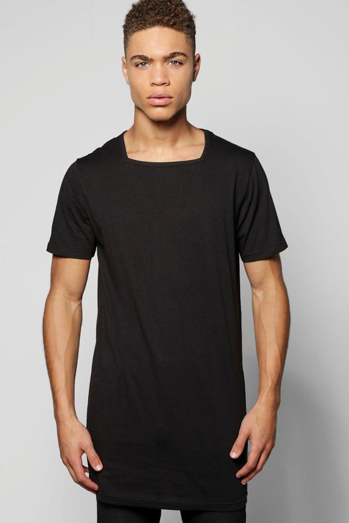 Boohoo Longline T-shirt With Square Neck Black