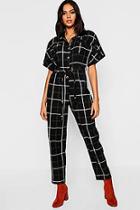 Boohoo Horn Button Grid Check Pocket Jumpsuit