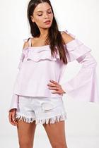 Boohoo Penelope Tie Bell Sleeve Off The Shoulder Top