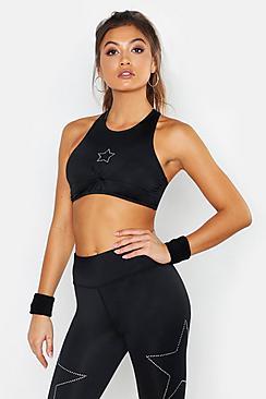 Boohoo Fit Diamante Star Knot Front Crop Top