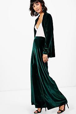 Boohoo Freya Velvet Wide Leg Trouser
