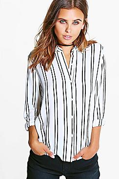 Boohoo Petite Sasha Striped Oversized Shirt