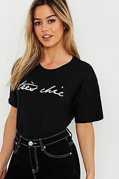 Boohoo Petite Tres Chic Slogan T-shirt