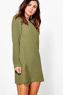Boohoo Petite Amanda Distressed Oversized Jumper Dress