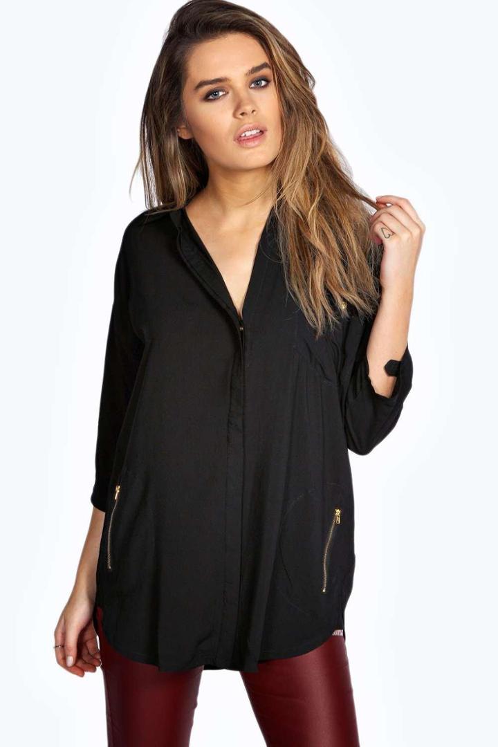 Boohoo Anna Zip Detail Shirt Black