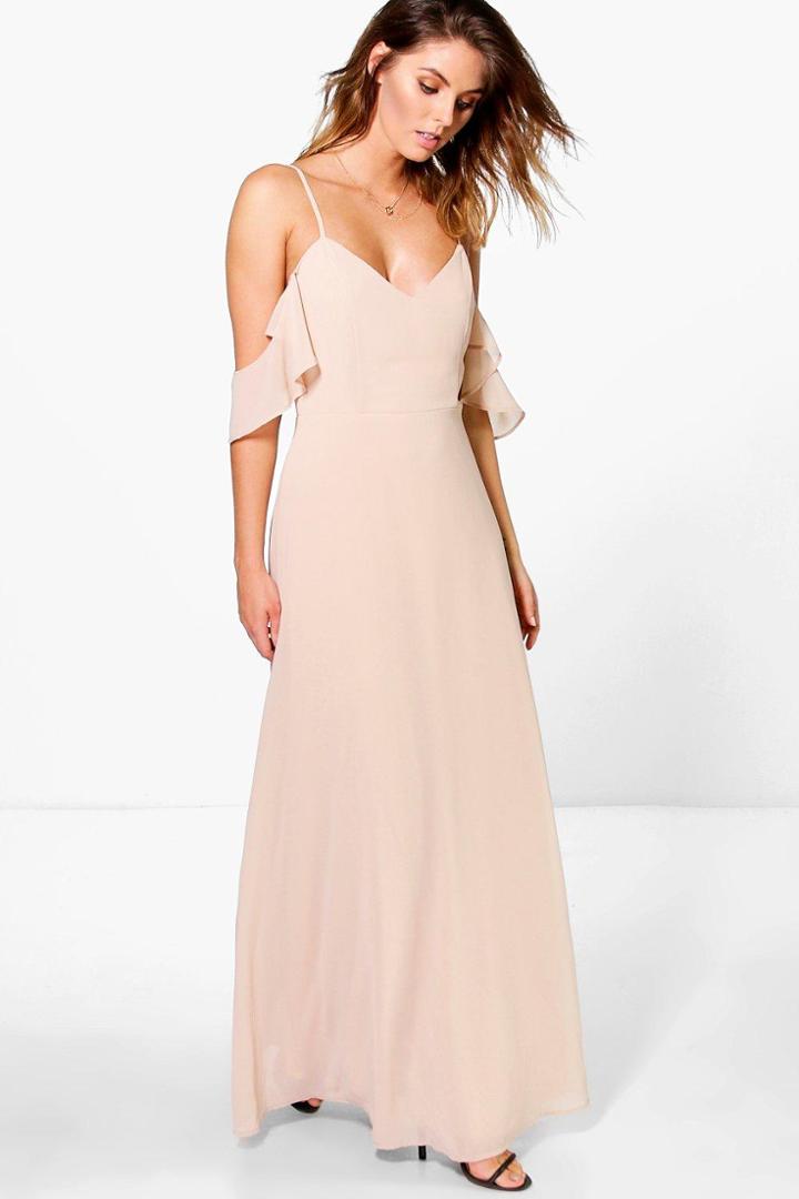 Boohoo Gi Chiffon Strappy Open Shoulder Maxi Dress Stone
