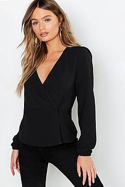 Boohoo Wrap Peplum Hem Blouse