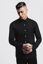 Boohoo Slim Fit Long Sleeve Shirt With Neon Yellow Buttons