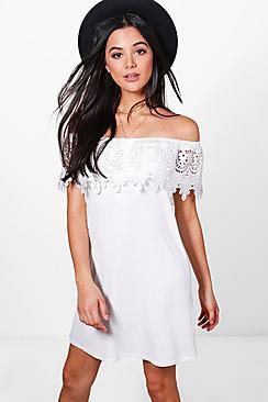 Boohoo Gemma Off The Shoulder Crochet Shift Dress