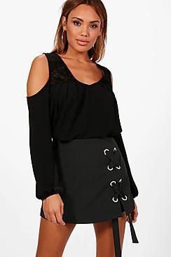 Boohoo Daisy Lace Detail Cold Shoulder Blouse