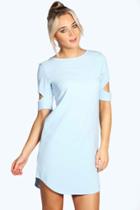 Boohoo Cattia Cut Out Sleeve Shift Dress Ice