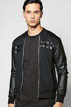 Boohoo Jersey Bomber With Quilted Pu Sleeves