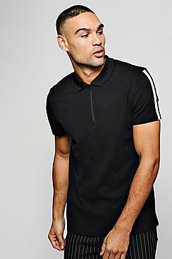 Boohoo Jersey Polo With Zip Placket And Tape Detail