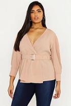 Boohoo Plus Wrap Belted Woven Top