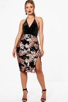 Boohoo Plus Floral Sequin Thigh Split Midi Skirt