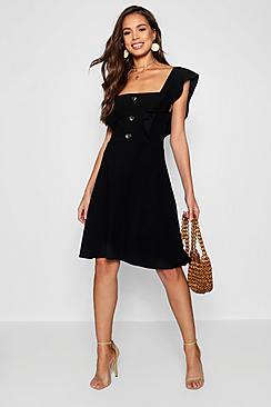 Boohoo Tall Horn Button Detail Skater Dress