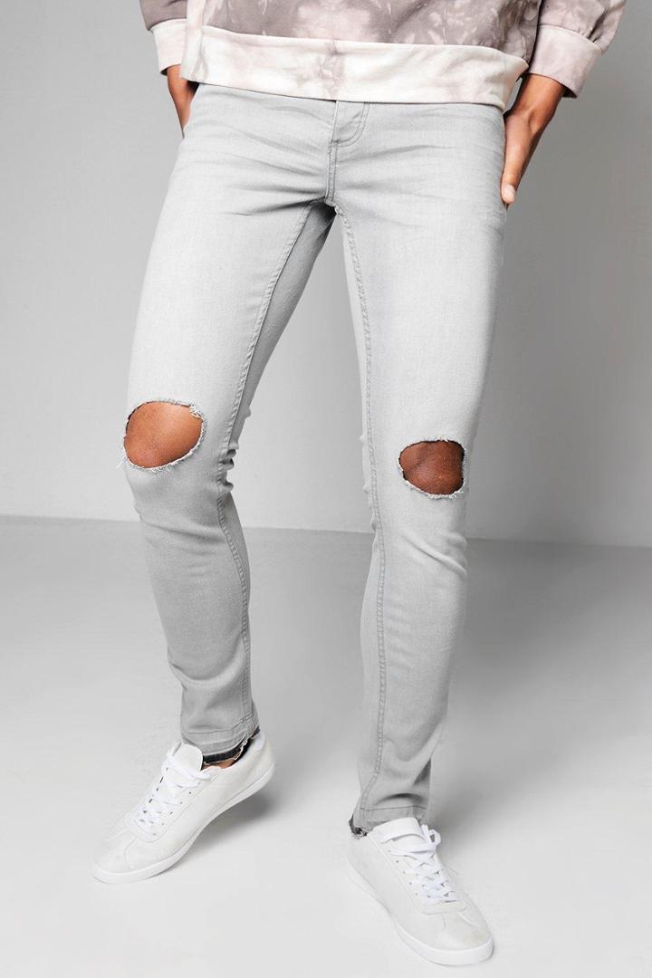 Boohoo Grey Wash Skinny Fit Denim Jeans Grey