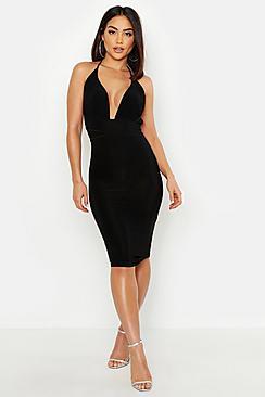 Boohoo Plunge Cross Back Midi Dress