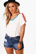 Boohoo Plus Lola Pom Pom Open Shoulder Tee
