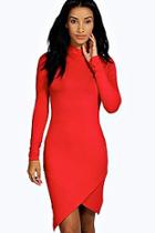 Boohoo Laura High Neck Asymmetric Bodycon Dress