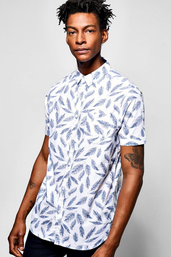 Boohoo Short Sleeve Leaf Print Shirt White