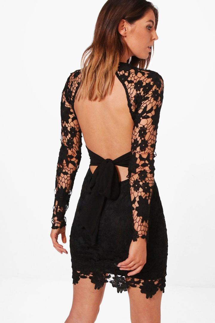 Boohoo Boutique Gia Lace Tie Back Bodycon Dress Black