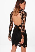 Boohoo Boutique Gia Lace Tie Back Bodycon Dress Black