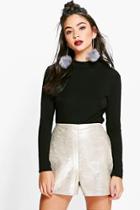 Boohoo Viki Metallic Snake Skin Pu Shorts Gold