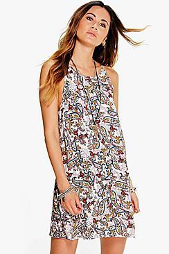 Boohoo Helene Paisley Strappy Swing Dress