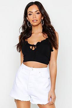 Boohoo Basic Ruffle Detail Crop Top