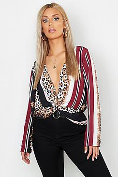 Boohoo Plus Zebra Print Twist Front Blouse