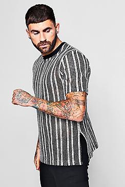 Boohoo Open Knit Striped T-shirt