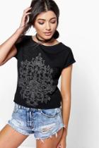 Boohoo Evie Embellished Puff Print Tee Black