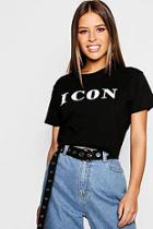Boohoo Petite Icon Flocked Slogan T Shirt