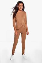 Boohoo Ruth Tee & Leggings Rib Knit Loungewear Set