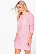 Boohoo Mollie Boucle Cable Knit Dress Blush