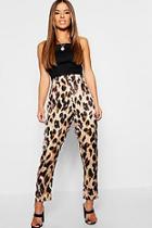 Boohoo Petite Animal Print High Rise Tapered Trousers