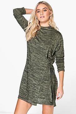 Boohoo Annora High Neck Tie Front Wrap Dress