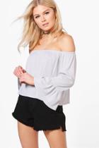 Boohoo Madison Off Shoulder Fitted Sleeve Top Dove
